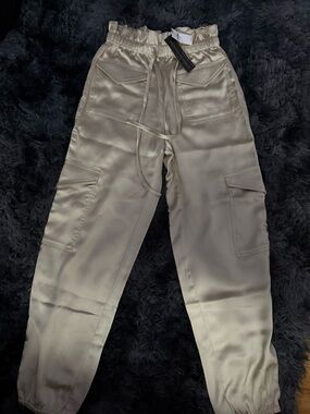 Banana Republic Satin Cargo Pants in Light Khaki